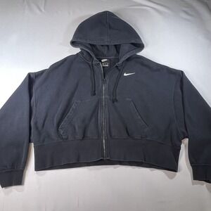 Nike Sportswear Black Fleece Womens Full Zip Crop Boxy Oversized Baggy Hoodie S